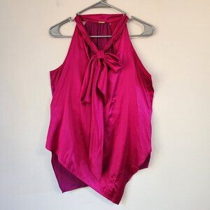 Elie Tahari Halter Sleeveless Top Fuchsia Silk Blend, XS, Asymetric Hem,Pullover